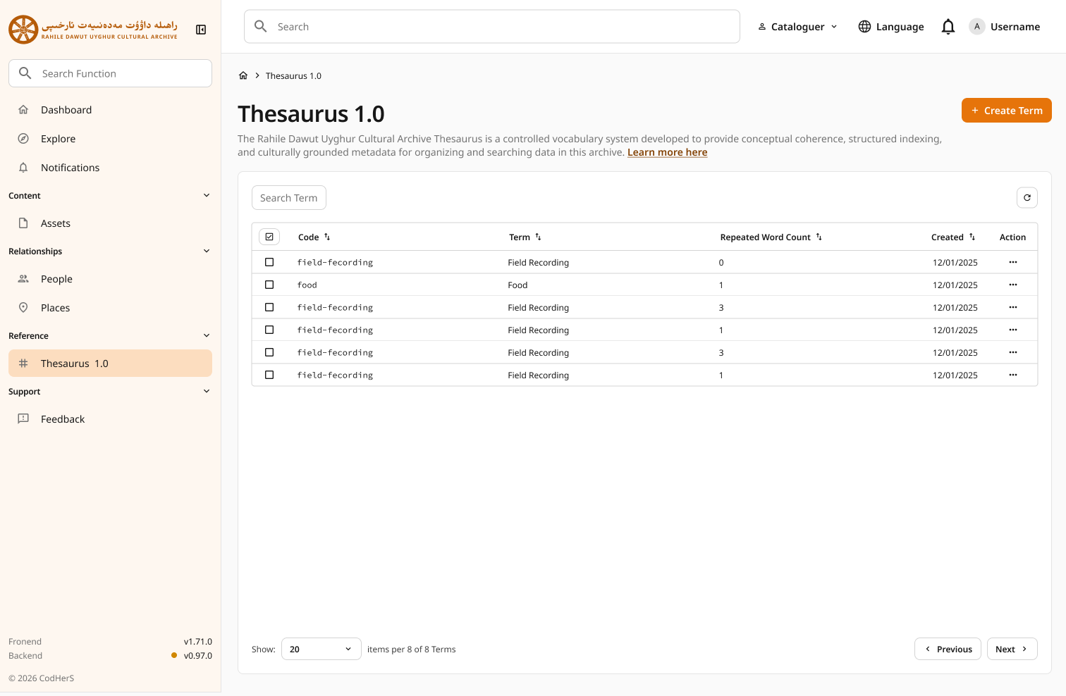 Thesaurus 1.0 Page